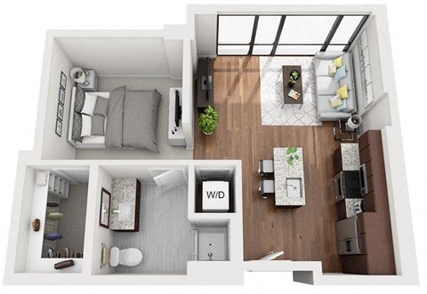 Floor plan for studio, 1 bath, 641 sqft